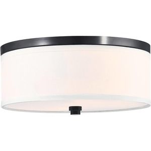 LED 3 Light 13" Ceiling Light w/ OB Bronze Finish, Off White Fabric Chandelier